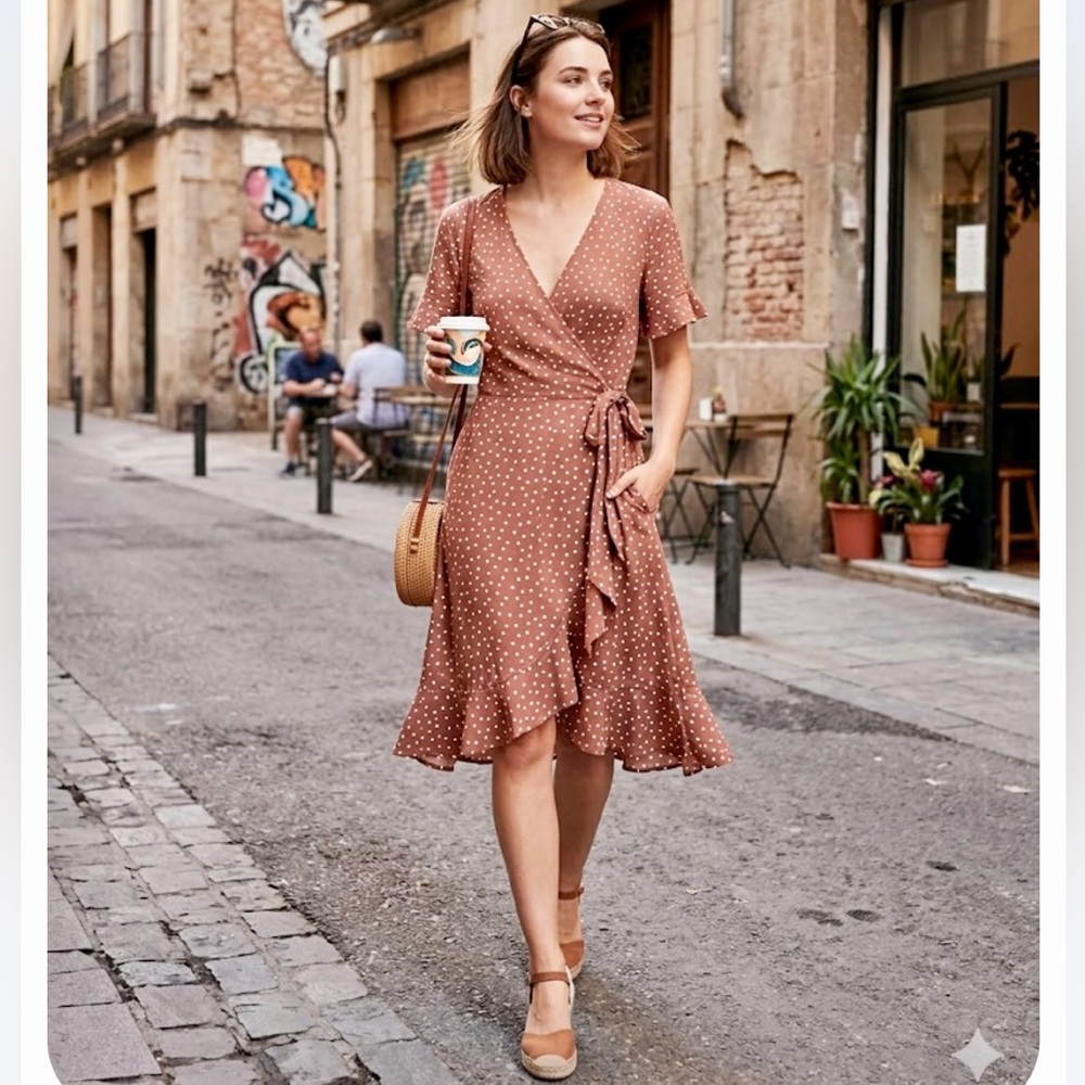 Only Brown Polka Dot Midi Dress